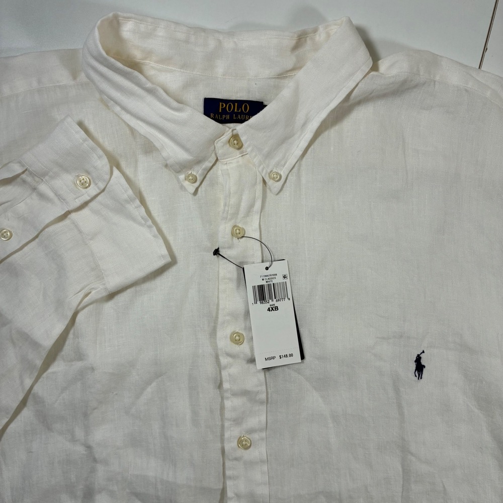 NEW Polo Ralph Lauren 100% Linen Shirt 4XB White Long Sleeve Button Down
